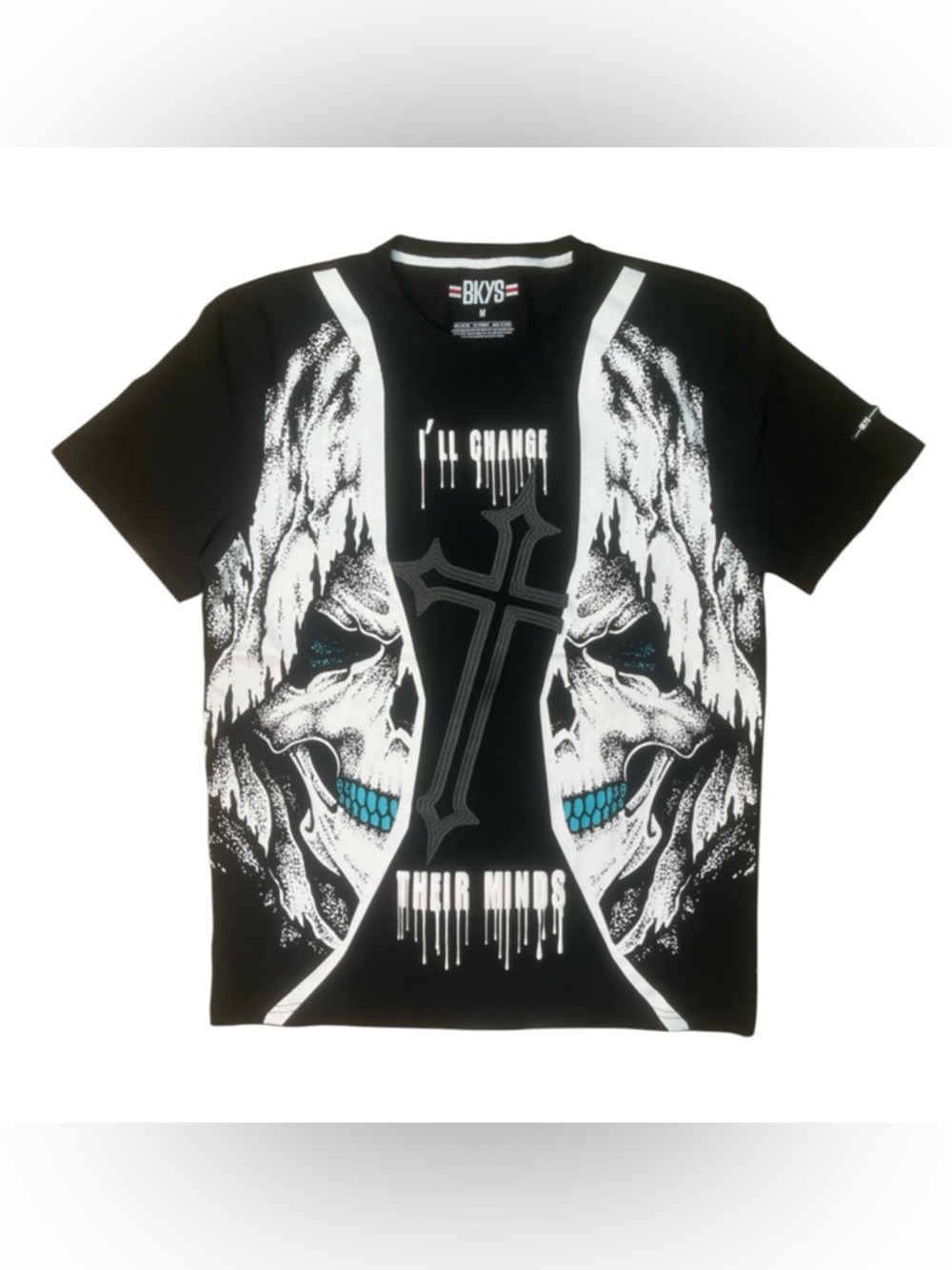 Bkys sz M Black Graphic Skull Cross Tee - Men's Shirt